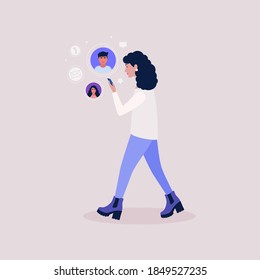 Illustration of smartphone video call to a friend, study online, business meeting. Colorful flat vector illustration.