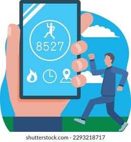 Illustration of smartphone and walking app