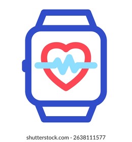Illustration of a smartwatch showing a heart icon with a heartbeat line, suggesting health tracking and monitoring functionality Use for fitness or healthcare projects