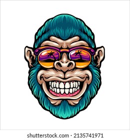 illustration of a smile Gorillas wearing sunglasses