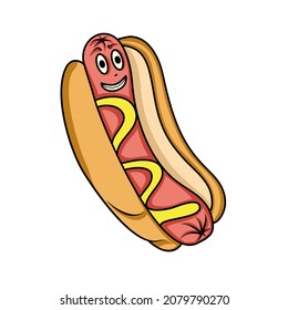 Illustration of smile hotdog perfect for icon, symbol, mascot logo, element, print materials and ect.