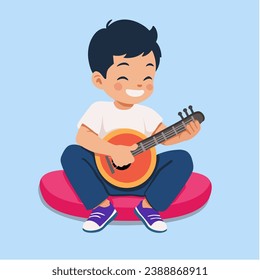 Illustration of a smile Kid Boy Playing the Banjo 