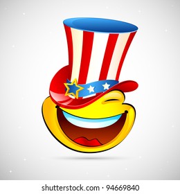 illustration of smiley with american hat on abstract background