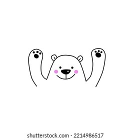 An illustration of a smiley cute polar bear with arms up isolated