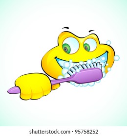 illustration of smiley face brushing teeth with toothbrush