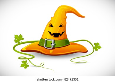 illustration of smiley face carved on witch hat for halloween