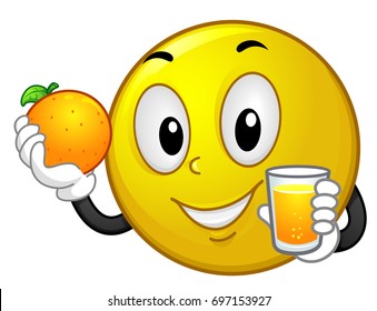 Illustration of a Smiley Holding an Orange and a Glass of Orange Juice