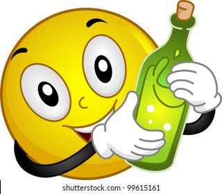 Illustration Smiley Holding Wine Bottle Stock Vector (Royalty Free ...