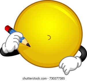 Illustration of a Smiley Mascot Holding a Pencil Trying to Draw Its Current Emotion