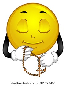 Illustration of a Smiley Mascot Praying the Rosary