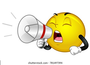 Illustration of a Smiley Mascot Shouting and Holding a Megaphone