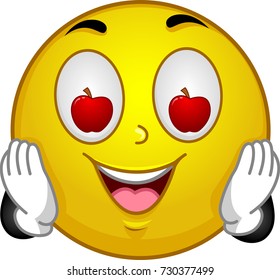 Illustration of a Smiley Mascot Showing Apples in Its Eyes. Apple of the Eye Idiom