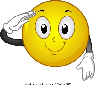 Illustration of a Smiley Mascot Smiling and Saluting with Right Hand