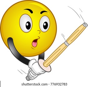 Illustration of a Smiley Mascot Striking a Kendo Bamboo Sword