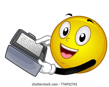 Illustration of a Smiley Mascot Using a Tablet for Reading an Ebook