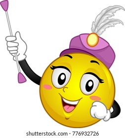 Illustration of a Smiley Mascot Wearing a Majorette Hat and Holding a Baton