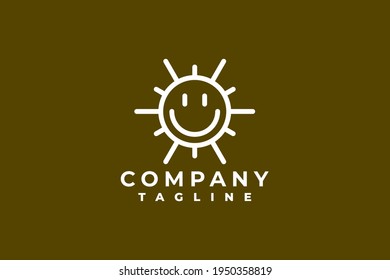 illustration of a smiley sun with a line art style. logo vector template.