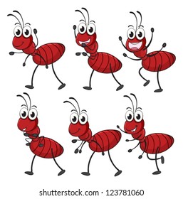 Illustration of smiling ants on a white background