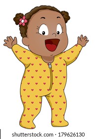 Illustration Of A Smiling Baby Girl Wearing Footie Pajamas