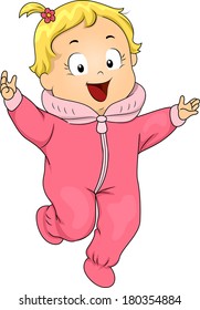 Illustration of a Smiling Baby Girl Wearing a Winter Onesie