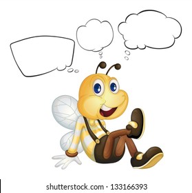 Illustration of a smiling bee with empty callouts on a white background