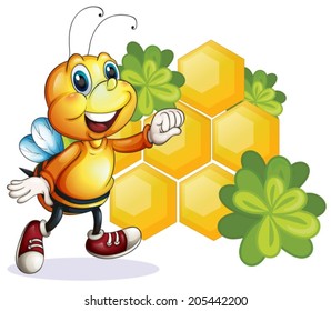 Illustration of a smiling bee on a white background