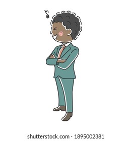 Illustration of a smiling black businessman with his arms folded.