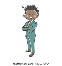 Illustration of a smiling black businessman with his arms folded.