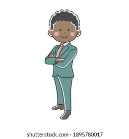 Illustration of a smiling black businessman with his arms folded.