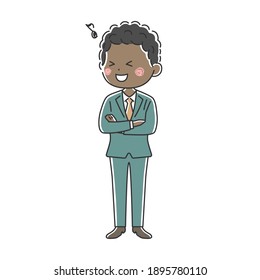 Illustration of a smiling black businessman with his arms folded.