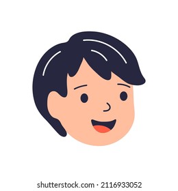 Illustration of smiling boy face. Child in cartoon style. Image for school and kindergarten.