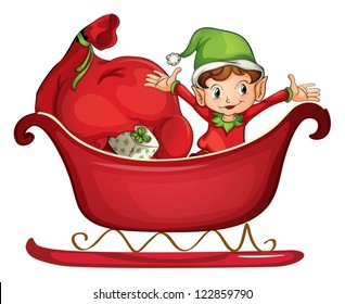 Illustration of a smiling boy in a sledge on a white background