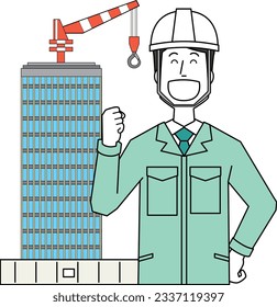Illustration of a smiling building construction worker