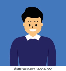 An illustration of smiling businessman wearing t-shirt and sweater. An illustration of smiling man wearing t-shirt and sweater. An illustration of smiling young people wearing t-shirt and sweater.