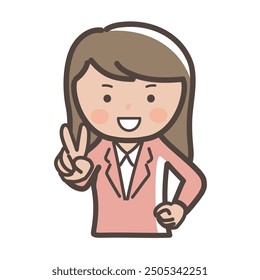 Illustration of a smiling businesswoman making a peace sign