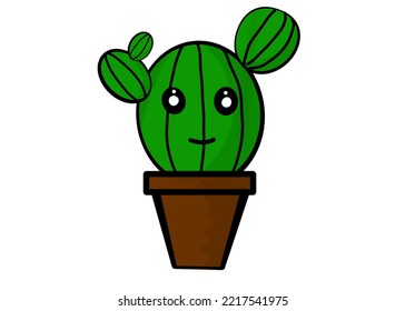 Illustration Of Smiling Cactus For Clothing Pattern Purposes, T-shirts, Stickers, Shoe Prints, Bags, Towels, Book Covers, Banners, Children's Animations, Animated Videos