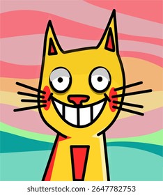 Illustration of a smiling cat and a colorful background