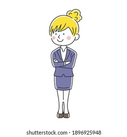 Illustration of a smiling Caucasian business woman with her arms folded.