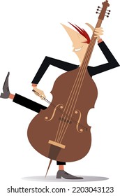 Illustration of smiling cellist. 
Smiling cellist is playing music with inspiration. Isolated on white background
