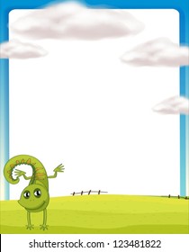 Illustration of a smiling chameleon in a beautiful nature