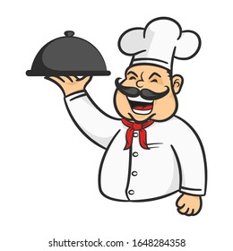 Illustration of smiling chef character with mustache