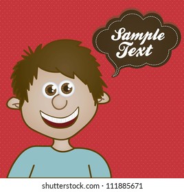 illustration of smiling child with a balloon text, vector illustration