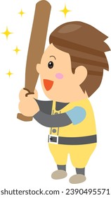 Illustration of a smiling child playing baseball