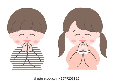 Illustration of smiling children putting their hands together