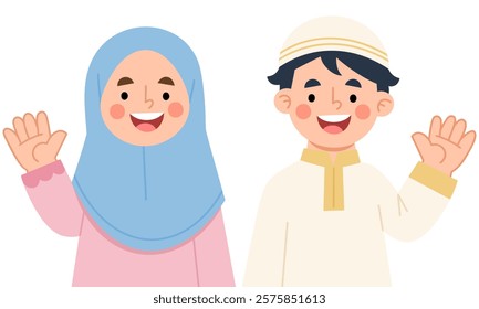 Illustration of Smiling Children Waving