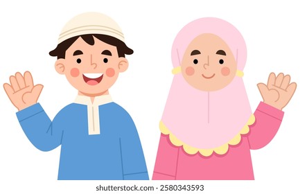 Illustration of smiling children waving