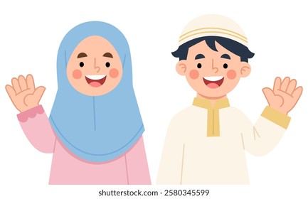 Illustration of smiling children waving