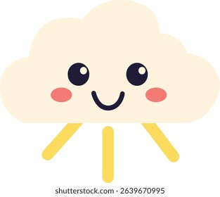 Illustration of a smiling cloud with sunshine beams, ideal for light-hearted, cheerful designs or weather-themed graphics.


