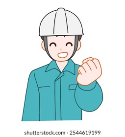 Ilustração de um homem deformado sorridente usando um capacete e roupas de trabalho com um sorriso instintivo.