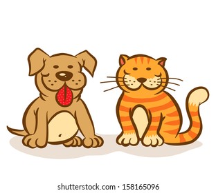 Illustration of smiling dog and cat